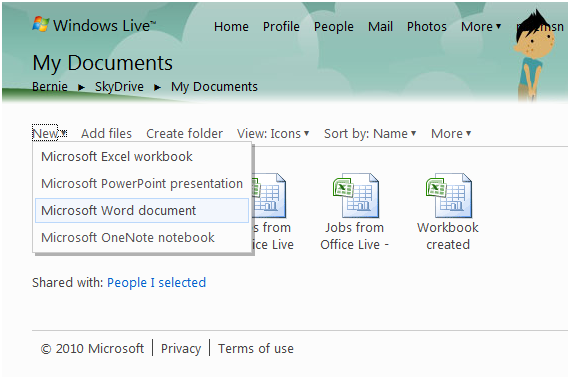 Our file is saved automatically when we return to our Skydrive My Documents folder